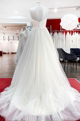 Gorgeous Spaghetti Straps Tulle Ivory Lace Wedding Dresses-27dress
