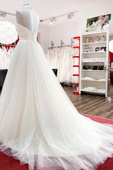 Gorgeous Spaghetti Straps Tulle Ivory Lace Wedding Dresses-27dress