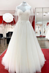 Gorgeous Spaghetti Straps Tulle Ivory Lace Wedding Dresses-27dress