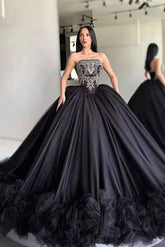 Gorgeous Strapless Ball Gown Prom Dress Sleeveless With Appliques Black