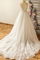 Gorgeous Straps Sleeveless Tulle Wedding Dresses A-line Appliques Lace Bridal Gowns On Sale-27dress