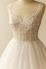 Gorgeous Straps Sleeveless Tulle Wedding Dresses A-line Appliques Lace Bridal Gowns On Sale-27dress