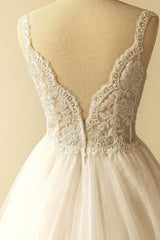 Gorgeous Straps Sleeveless Tulle Wedding Dresses A-line Appliques Lace Bridal Gowns On Sale-27dress