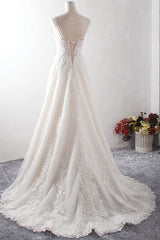 Gorgeous Straps Sweetheart Tulle Wedding Dress Sleeveless Sweetheart Appliques Bridal Gowns with Pearls Online-27dress