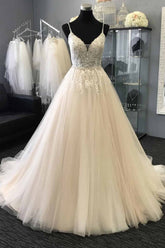 Gorgeous Sweetheart Lace Top White Long Wedding Dress Spaghetti Straps Sleeveless Bridal Gowns On Sale-27dress