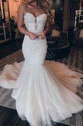 Gorgeous Sweetheart Lace Wedding Dress Mermaid Tulle Skirt-27dress