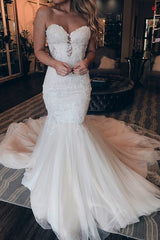 Gorgeous Sweetheart Lace Wedding Dress Mermaid Tulle Skirt-27dress