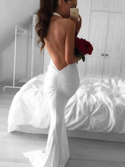 Gorgeous Trumpet/Mermaid Halter Jersey Sweep Train Wedding Dresses