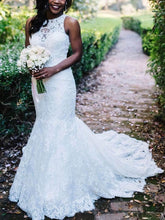 Gorgeous Trumpet/Mermaid Illusion Lace Sweep Train Wedding Dress