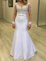 Gorgeous Trumpet/Mermaid Illusion Tulle Sweep Train Wedding Dress With Beading