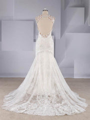 Gorgeous Trumpet/Mermaid Illusion Tulle Wedding Dress with Appliques Lace