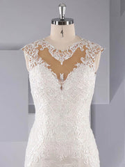 Gorgeous Trumpet/Mermaid Illusion Tulle Wedding Dress with Appliques Lace