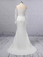 Gorgeous Trumpet/Mermaid Satin Chiffon Wedding Dress With Appliques Lace and Off-the-shoulder Sweep Train