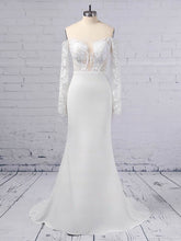 Gorgeous Trumpet/Mermaid Satin Chiffon Wedding Dress With Appliques Lace and Off-the-shoulder Sweep Train