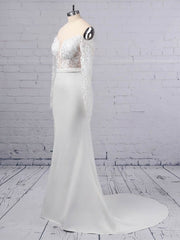 Gorgeous Trumpet/Mermaid Satin Chiffon Wedding Dress With Appliques Lace and Off-the-shoulder Sweep Train