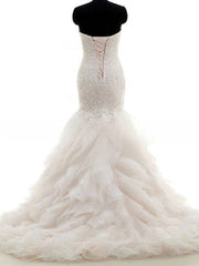 Gorgeous Trumpet/Mermaid Sweetheart Tulle Wedding Dress with Cascading Ruffles and Sweep Train
