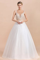 Gorgeous Tulle Lace V-Neck Sleeveless Wedding Dress Online-27dress