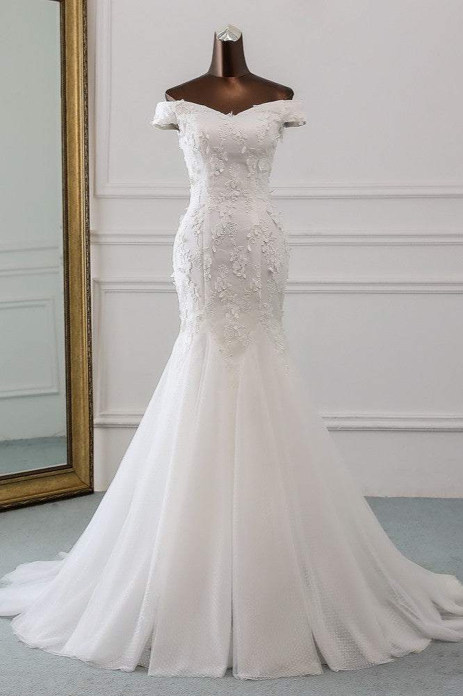 Gorgeous Tulle Sweetheart Long Mermaid Wedding Dresses with Lace Online-27dress
