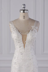 Gorgeous V-Neck Mermaid Lace Appliques Wedding Dress Sequined Sleeveless Bridal Gowns Online-27dress