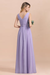Gorgeous V-Neck Ruffle Lilac Chiffon Affordable Bridesmaid Dress with Ruffle-27dress
