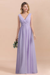 Gorgeous V-Neck Ruffle Lilac Chiffon Affordable Bridesmaid Dress with Ruffle-27dress
