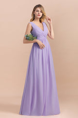 Gorgeous V-Neck Ruffle Lilac Chiffon Affordable Bridesmaid Dress with Ruffle-27dress