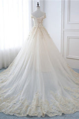 Gorgeous V-Neck Sleeveless Tulle Wedding Dress Champagne Appliques Bridal Gowns Online-27dress