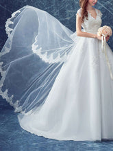 Gorgeous V-neck Tulle Court Train Wedding Dress with Appliques Lace