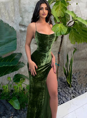 Gorgeous Velvet Prom Dress with Split Front-27dress