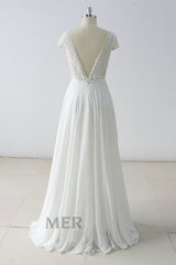 Gorgeous White Lace Backless V-Neck Long Wedding Dress Sleeveless Appliques Bridal Gowns On Sale-27dress