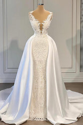 Gorgeous White Mermaid Wedding Dress Lace Appliques With Overskirt From 27dress