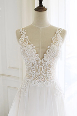 Gorgeous White Tulle Lace Long Wedding Dress Sleeveless Custom Size Bridal Gowns On Sale-27dress