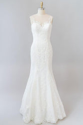 Graceful Illusion Appliques Mermaid Wedding Dress On Sale-27dress