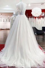 Graceful Ivory Tulle Ruffles A-Line Wedding Dresses-27dress