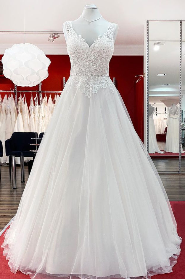 Graceful Ivory Tulle Ruffles A-Line Wedding Dresses-27dress