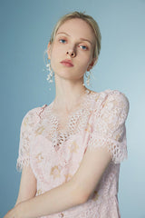 27Dress Graceful Short Sleeves A-line Lace Floral Dresses