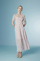 27Dress Graceful Short Sleeves A-line Lace Floral Dresses