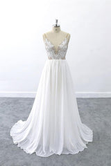 Graceful V-neck Lace Chiffon A-line Wedding Dress On Sale-27dress