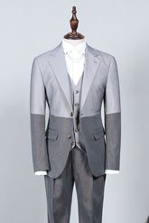 Gray 3 Pieces Notched Lapel Slim Fit Suit For Business