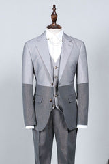 Gray 3 Pieces Notched Lapel Slim Fit Suit For Business