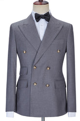 Gray Double Breasted Chic Slim Fit Men Suits for Business