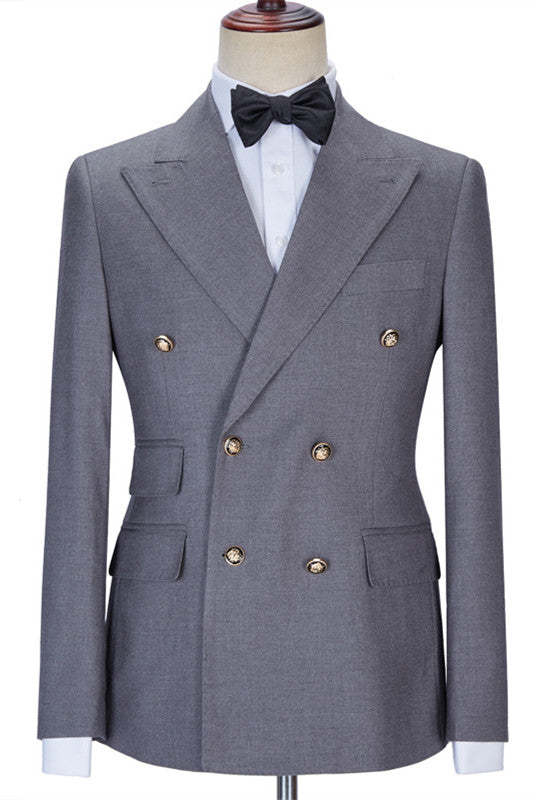 Gray Double Breasted Chic Slim Fit Men Suits for Business