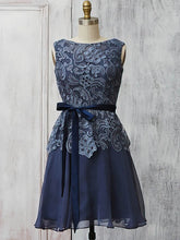 Gray Lace Chiffon Sashes/Ribbons Short/Mini Mother of the Bride Dress with Different Scoop Neck