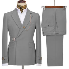 Peaked Lapel Slim Fit Gray Prom Suits
