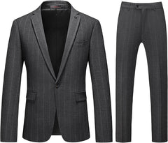 Gray Peaked Lapel Striped Men Suits For Business