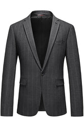 Gray Peaked Lapel Striped Men Suits For Business