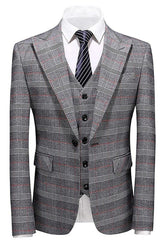 Gray Peaked Lapel Three Pieces Men Pom Suits