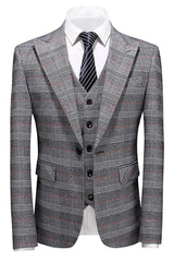 Gray Peaked Lapel Three Pieces Men Pom Suits