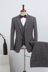 Gray Plaid Notched Lapel 2 Button Custom Suit For Business