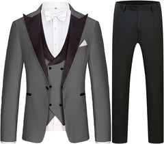Three Pieces Peaked Lapel Gray Business Suits
